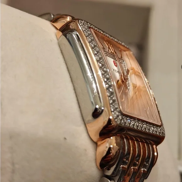 Michele Deco Madison Diamond & Two-Tone Pink Gold and Stainless Steel Watch - Picture 5 of 12